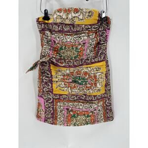 Mango Dress Womens 8 Multicolor Strapless Baroque Pleated Satin Knotted Mini